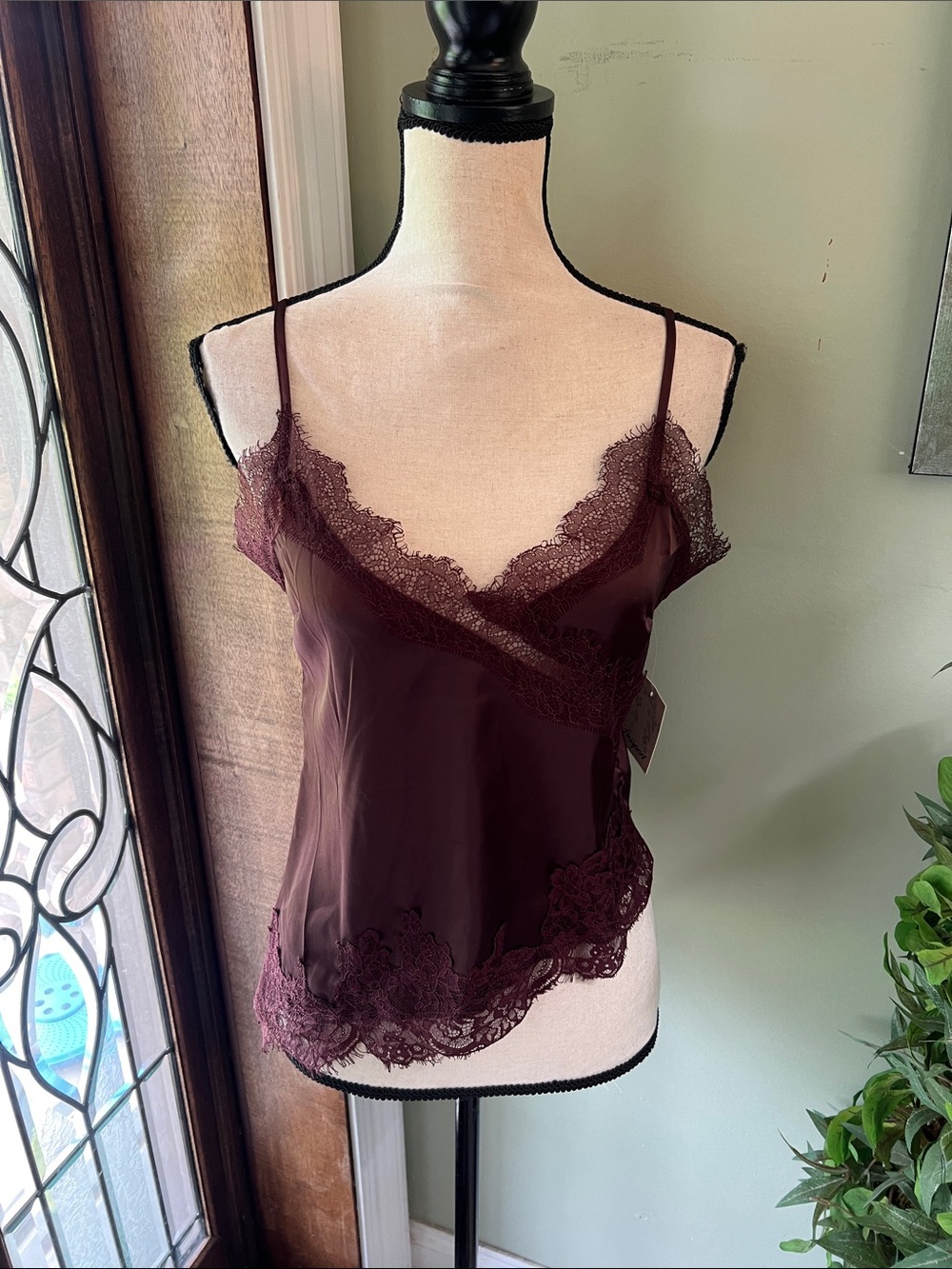 Passport Lace-Trim Satin Cami - Wine